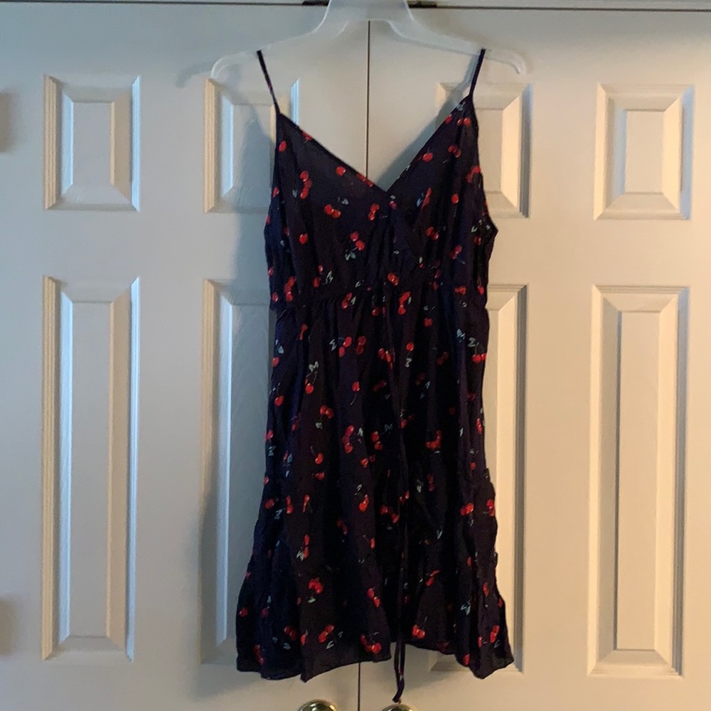 Navy blue cherry print dress
